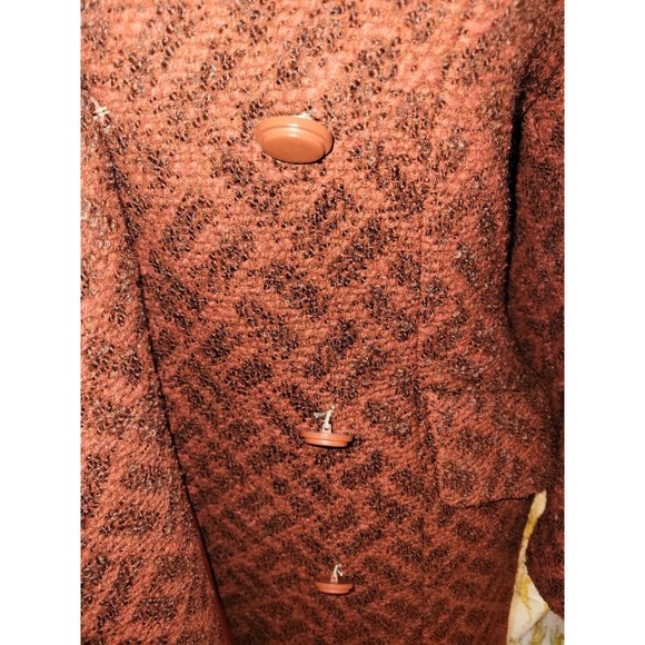 Vintage 60s 70s Rust Boucle Herringbone Double-Breasted Coat Jacket Mod Medium - Picture 12 of 16